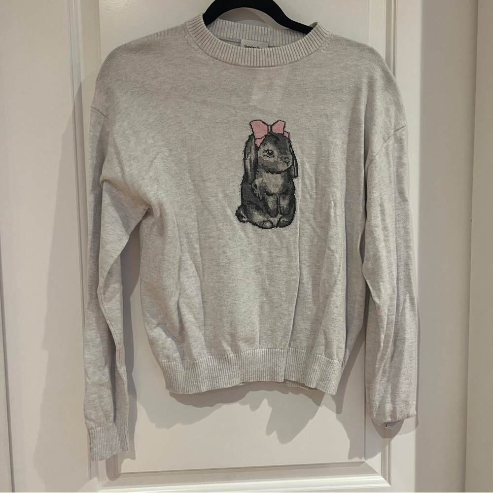Sunday Best Light Gray Sweater with Bunny Motif